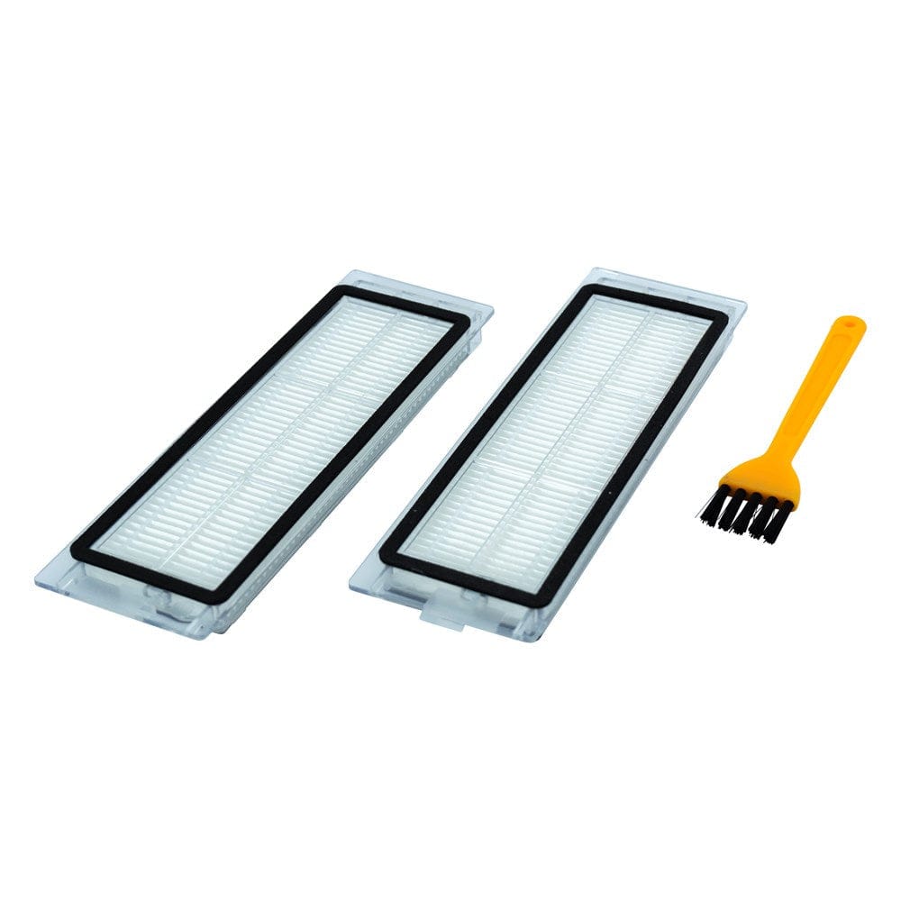 zwei Roborock Filter mit gelber Bürste