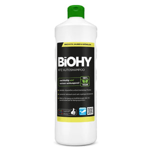 Autoshampoo in weiĂźer Flasche mit grĂĽnem Deckel