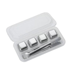 Edelstahl-KĂĽhlsteine mit Zange in der Verpackung