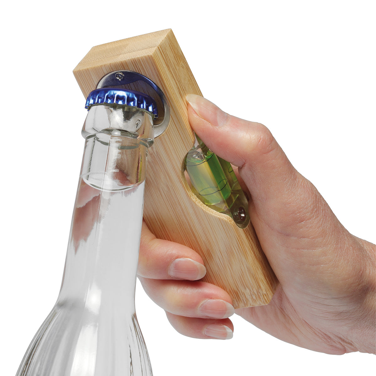 Bamboo spirit level with bottle opener