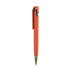 Moderner, roter Kugelschreiber mit silbernen Details von der Seite