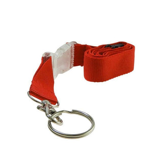 Rotes, trennbares SchlĂĽsselband mit silbernem Karabiner