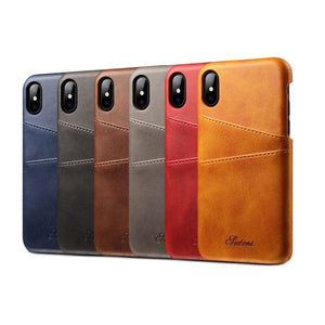 Leder-SmartphonehĂĽllen in den Farben blau, schwarz, braun, grau, rot und orange