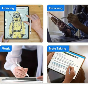 Weisser magnetischer iPad Stift mit verschiedenen Anwendungsbeispielen
