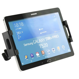 Schwarze RĂĽcksitz Halterung mit Tablet eingespannt