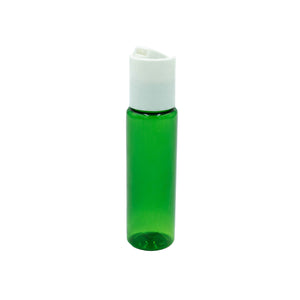 Herangezoomtes Bild an grĂĽne Flasche mit weissem Deckel