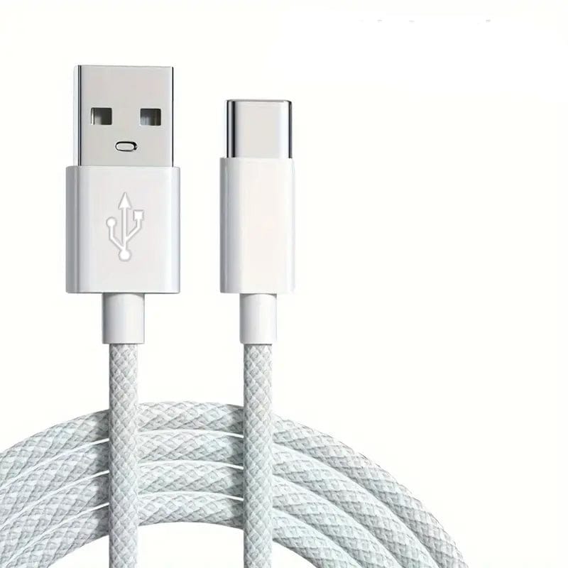 Weisses, geflochtenes USB-A, USB-C Kabel