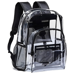 Transparenter Rucksack mit schwarzen ReissverschlĂĽssen