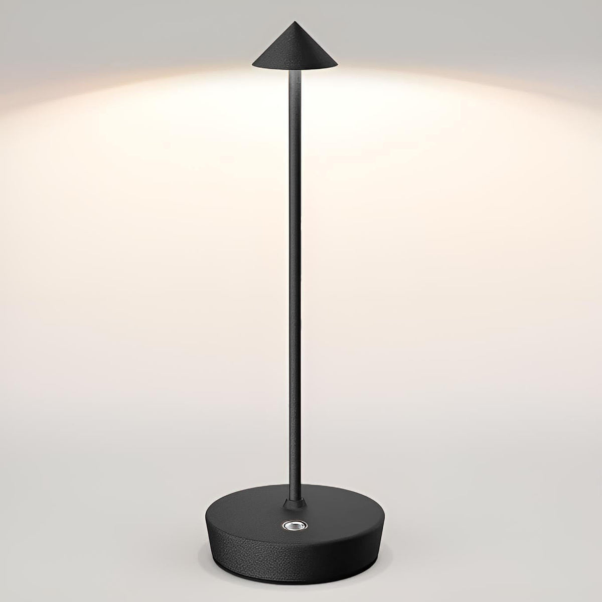 Schwarze LED-Tischlampe von vorne