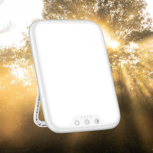 Weisse, aufstellbare Tageslicht Lampe mit Natur im Hintergrund