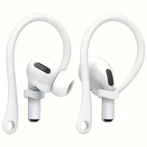 Weisse Silikon OhrbĂĽgel in einem Anwendungsbeispiel an Airpods