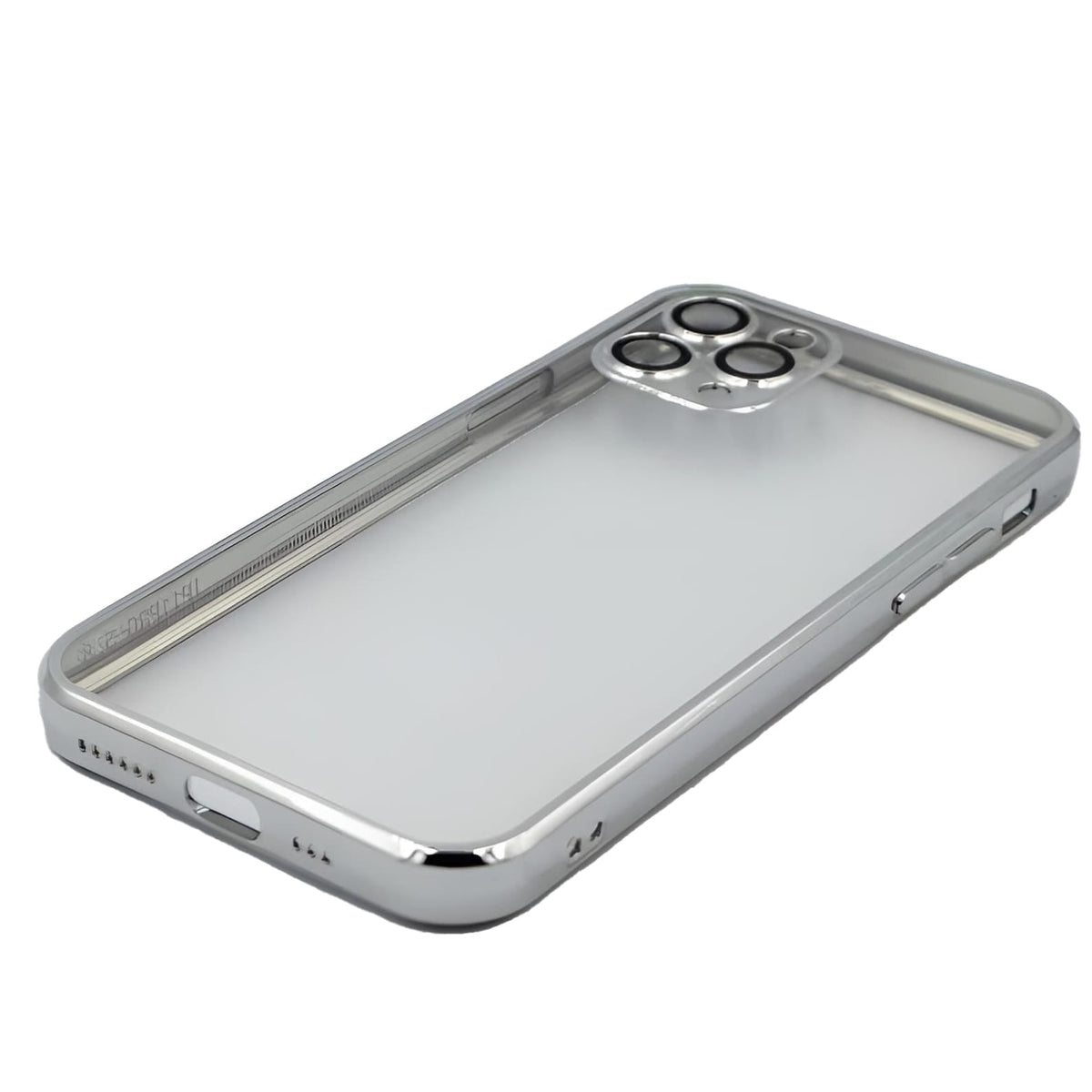 Transparente iPhone-Hülle mit silberner Umrandung für das iPhone 16 Pro Max von unten