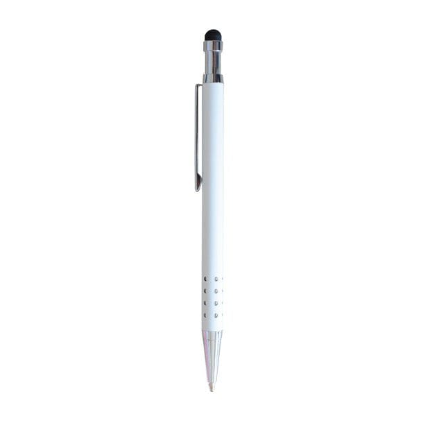 Weisser Kugelschreiber mit silbernen Details von der Seite