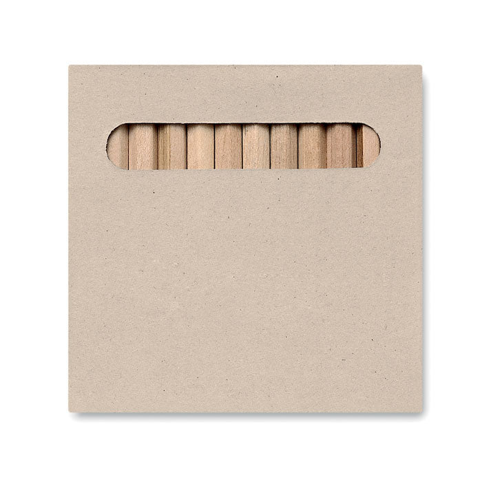 12 colored pencils in cardboard box