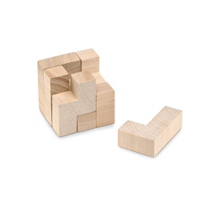 Wooden puzzle in cotton bag