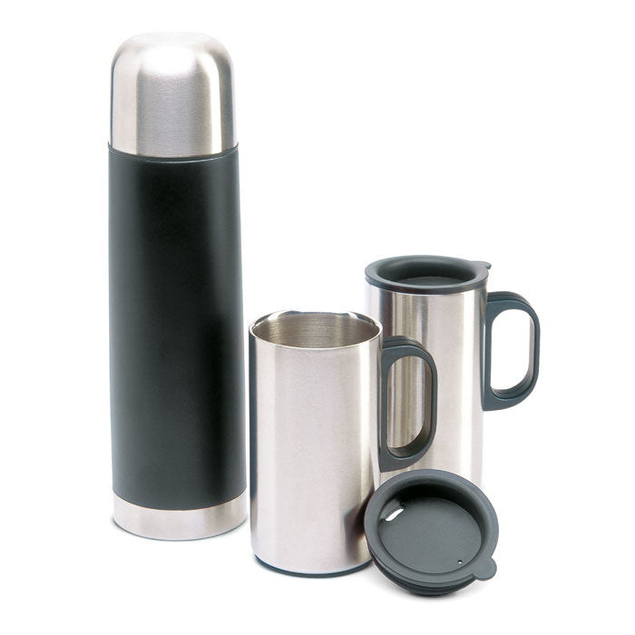 Insulated flask with cups