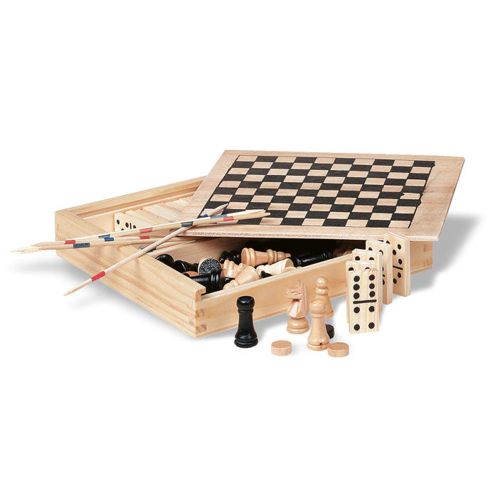 Game collection in wooden box