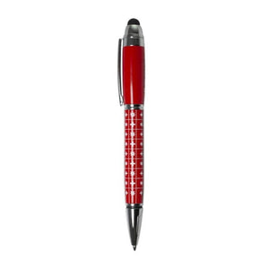 Edler, roter Kugelschreiber mit silbernen Details, Schweizerwappen Muster und "Switzerland" Schriftzug von der Seite
