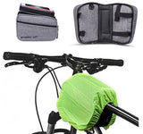 Graue Fahrradlenkertasche mit Regenschutz, transparenter Touchscreen-Hülle und zwei grossen Fächern