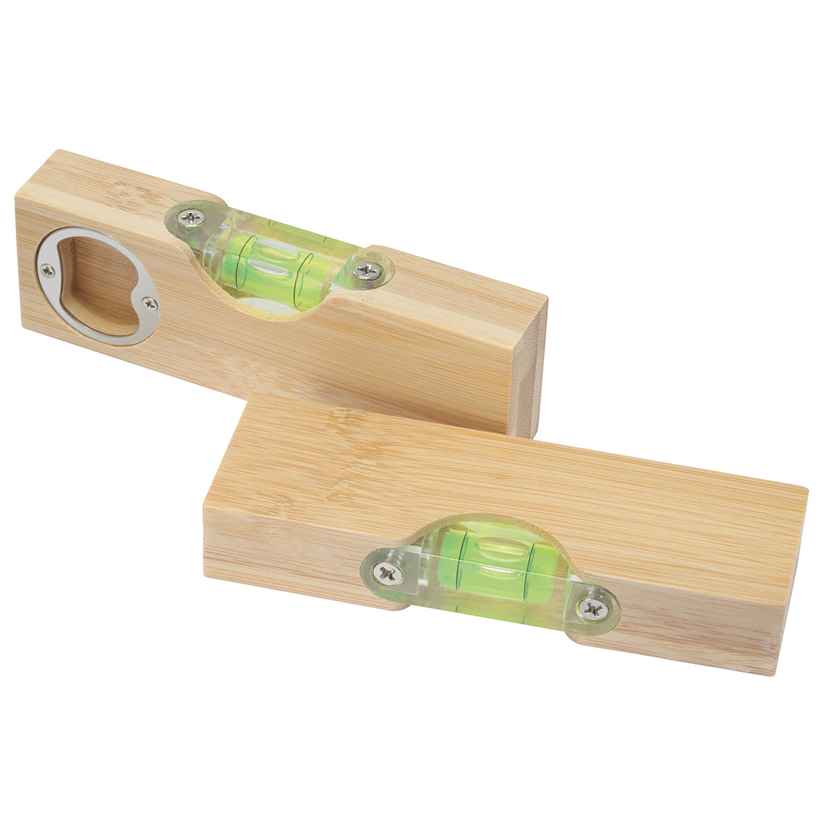 Bamboo spirit level with bottle opener