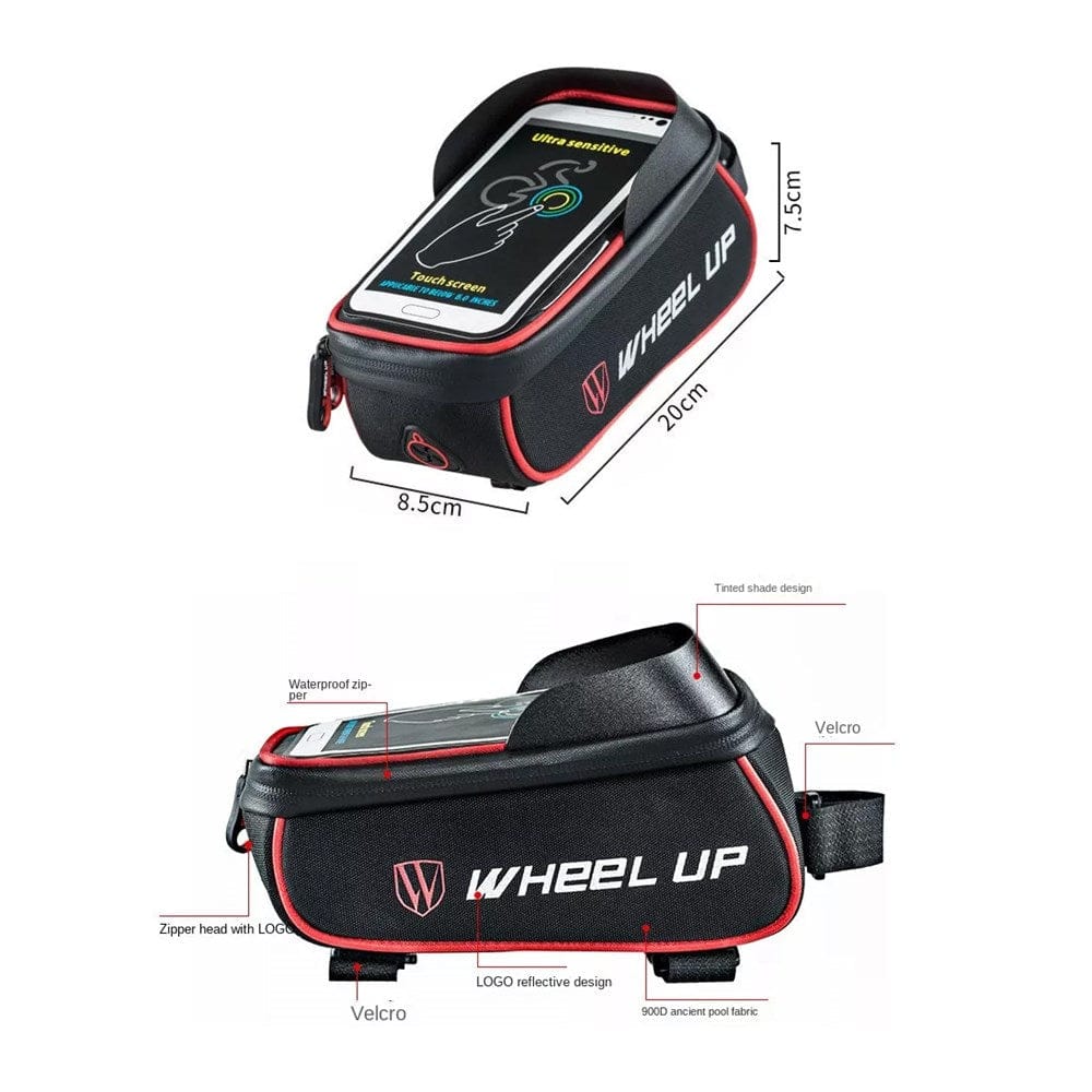 Schwarze Fahrradlenkertasche mit transparenter Touchscreen-Hülle