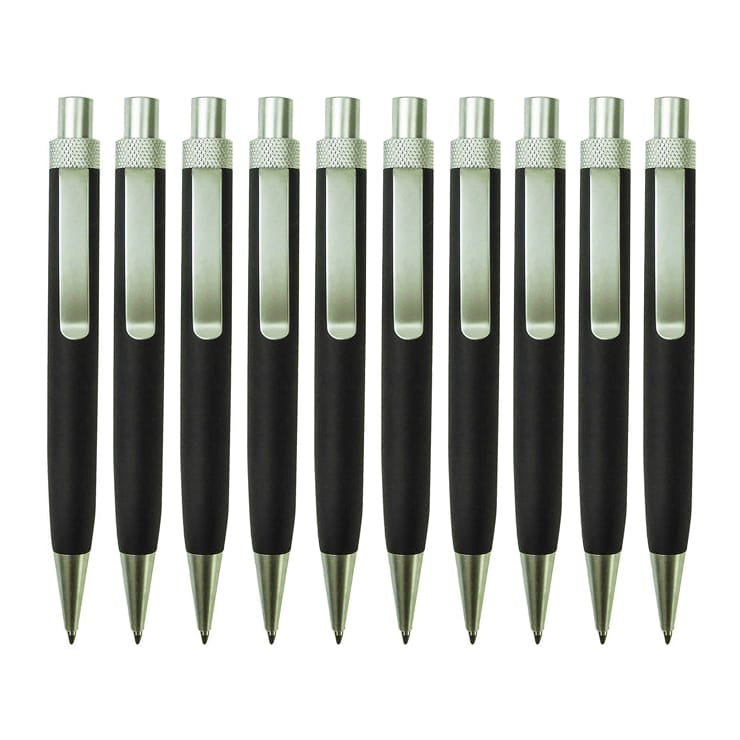 10er Pack matt-schwarze Kugelschreiber mit silbernen Details