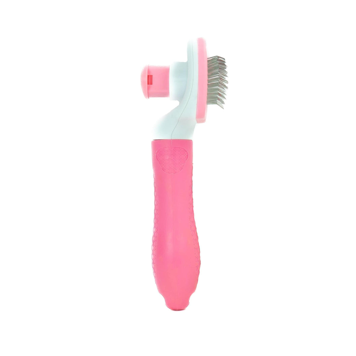 Pink weisse Tierhaarentfernungsbürste mit Knopf hinten von der Seite