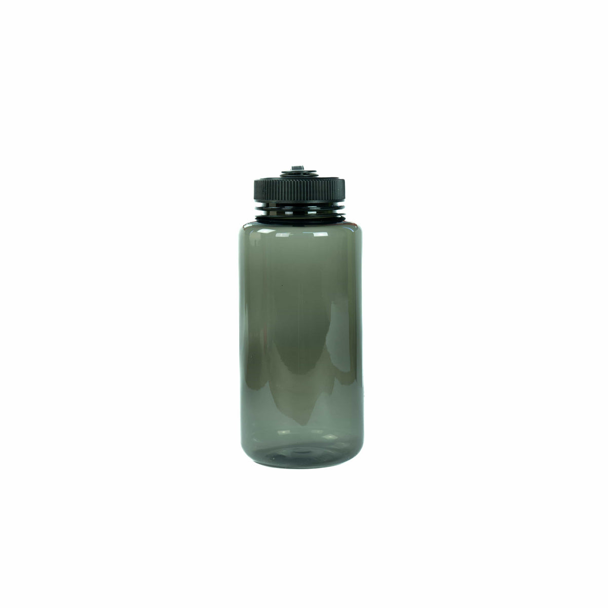 Schwarze, transparente Trinkflasche mit schwarzem Deckel
