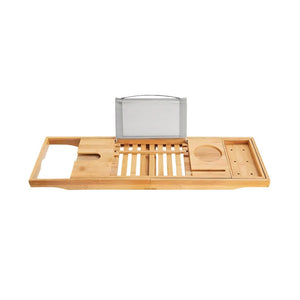 Hölzerne Badewannenablage mit Platz für Gläser, Handy, iPad, Laptop und einer Abstellfläche