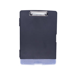 Schwarzes Klemmbrett mit transparentem Aufbewahrungsfach