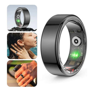 Schwarzer Smart Ring in verschiedenen Anwendungsbeispielen