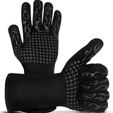 Schwarze Grillhandschuhe mit schwarzem Muster