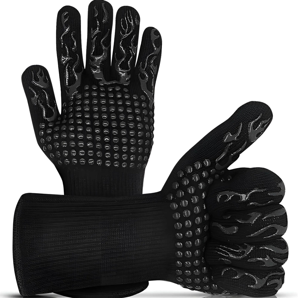 Schwarze Grillhandschuhe mit schwarzem Muster