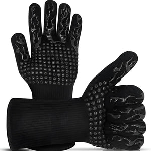 Schwarze Grillhandschuhe mit schwarzem Muster