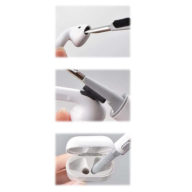 Weisses Reinigungswerkzeug für Airpods in verschiedenen Anwendungsbeispielen