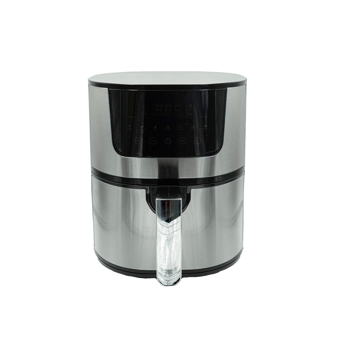 Silberner vier Liter Airfryer geschlossen von vorne
