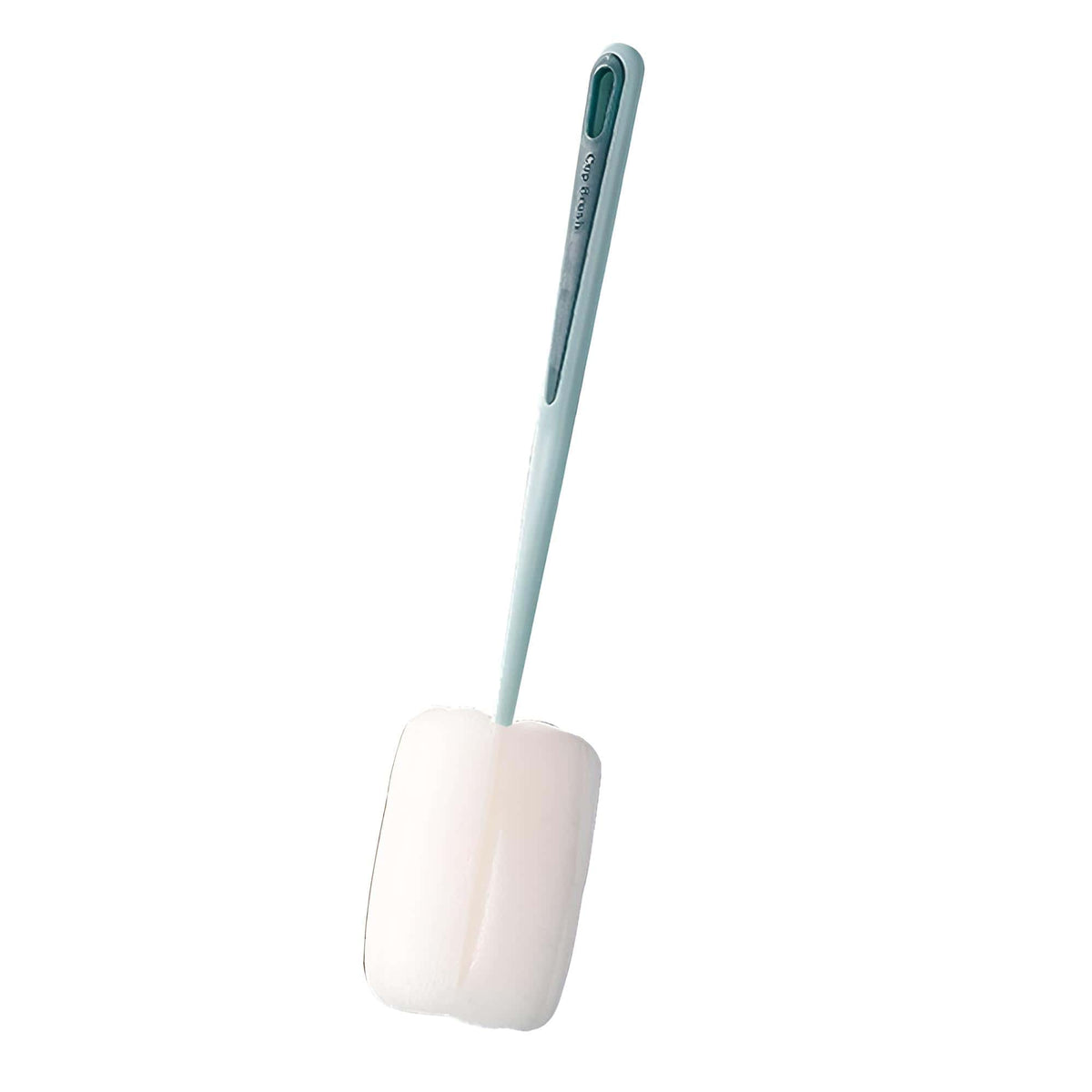 Weisse Flaschenbürste mit hellblauem Griff