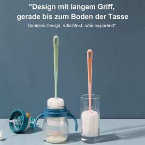 Weisse Flaschenbürsten mit grünem und orangenem Griff mit Produktdetails