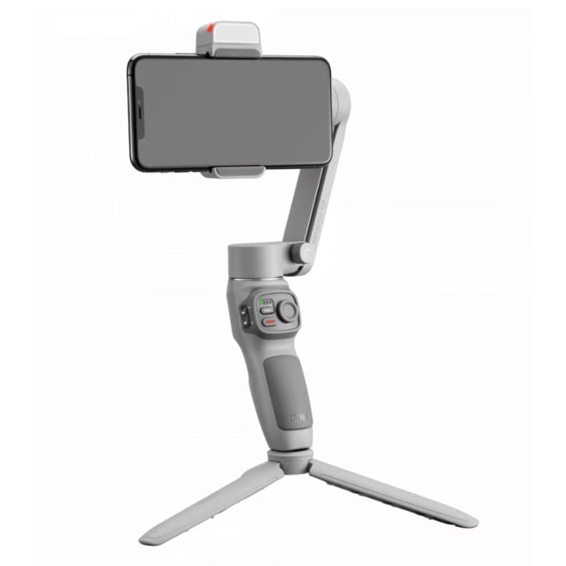 Graues, einklappbares Handystativ und Selfiestick von der Seite