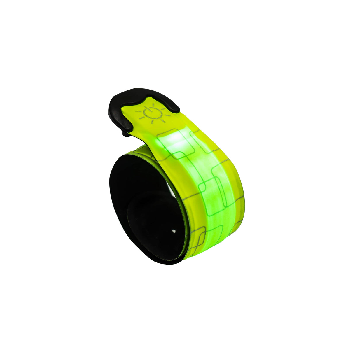 Gelbes Reflektor-Lichtband zusammengerollt und angeschaltet
