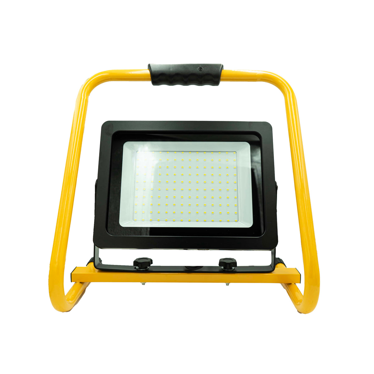 Schwarzer LED-Strahler mit gelben Metallgerüst