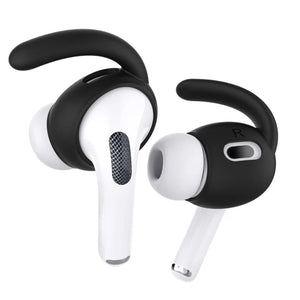 Schwarze Ohrbügel für Airpods in einem Anwendungsbeispiel an Airpods