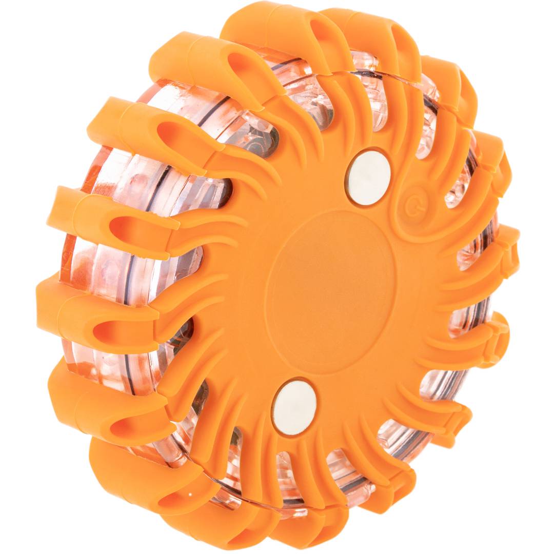 Orangene LED-Warnblinkleuchte von der Seite