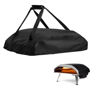 Schwarzer Grillschutz mit schwarzen Henkeln neben dem dazugehörigen Grill