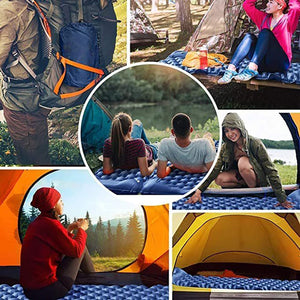 Blaue Camping-Matratze in verschiedenen Anwendungsbeispielen