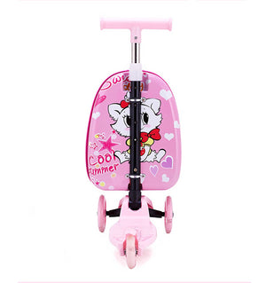 Pinker Scooter Reisekoffer mit Katzen und Herzen Design von hinten