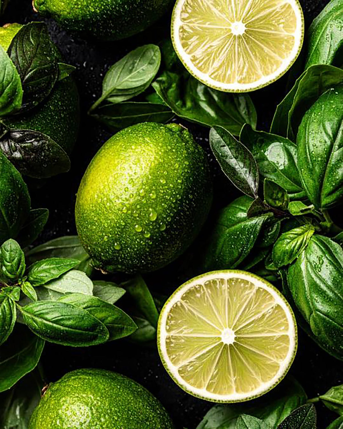 Aufgeschnittene Limetten und Minze
