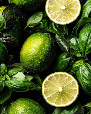 Aufgeschnittene Limetten und Minze