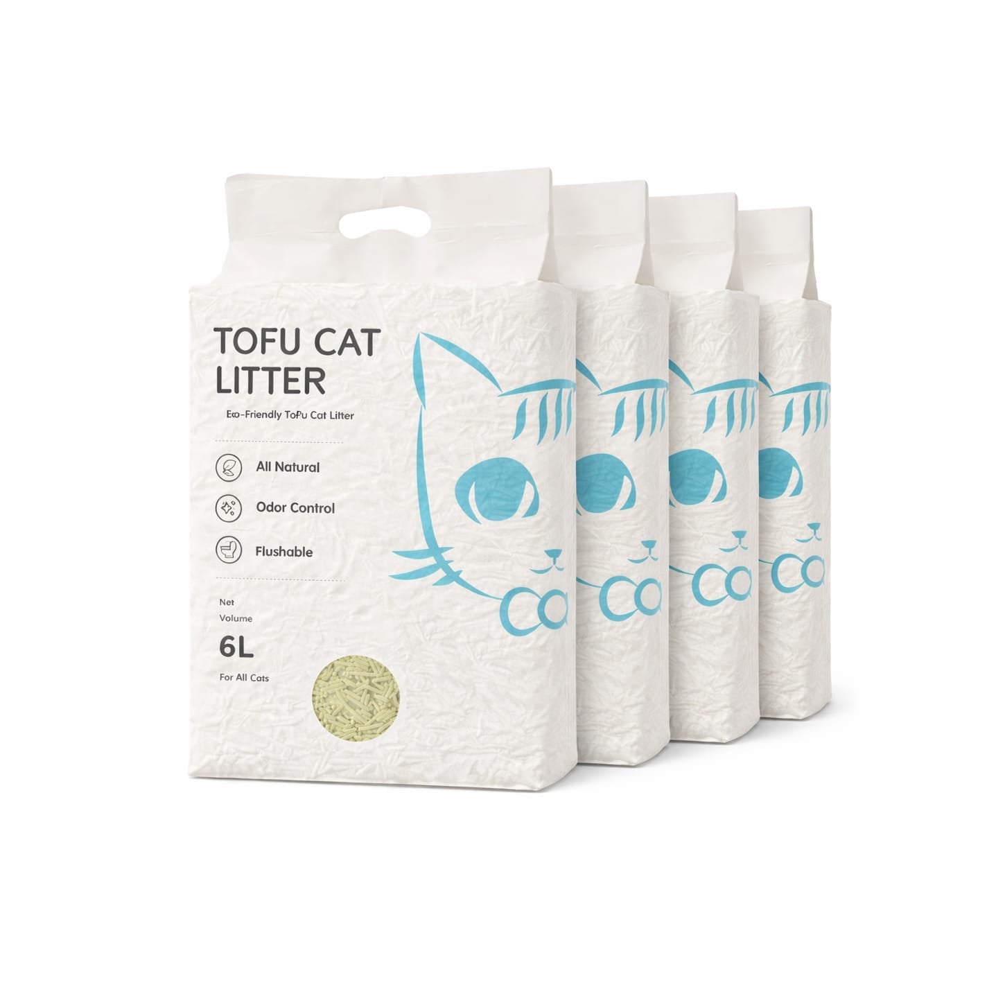 Vier Tofu-Katzenstreu-Beutel