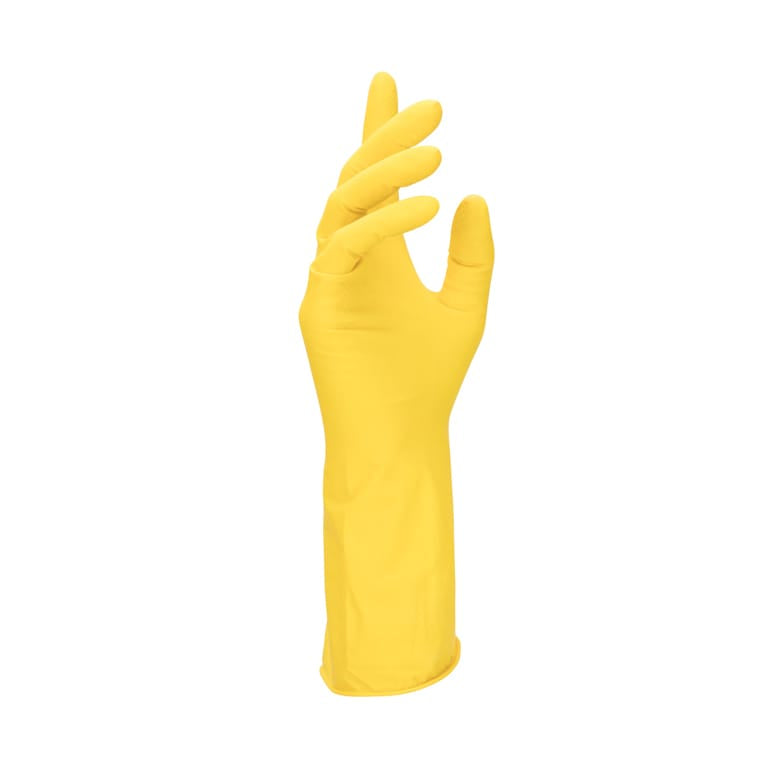 Gelbe Gummihandschuhe mit zweitem Anwendungsbeispiel